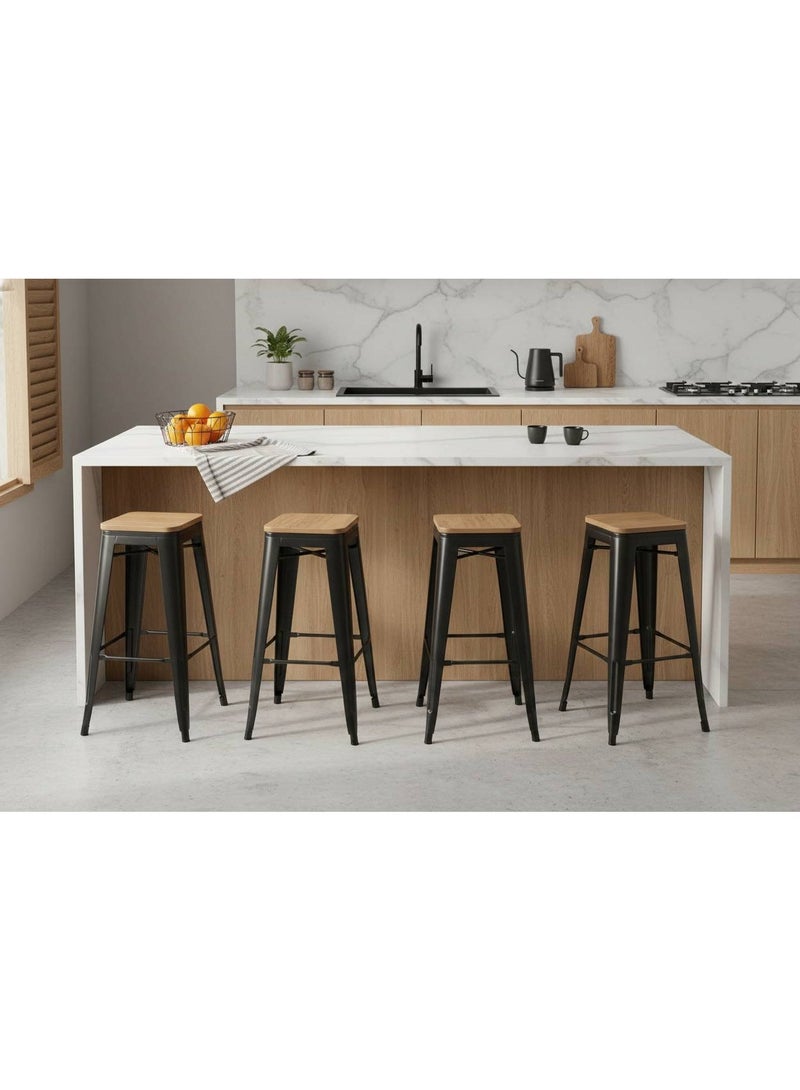 Metal Bar Stool Bar Chair with Backrest, Vintage Bar-Home Stool with Footrest, Mordern Design Bar Chair for Living Room Party Room Kitchen, Black 43x43x76 cm - Image 2